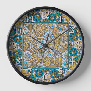cyclamen blue art nouveau flower wallpaper  clock