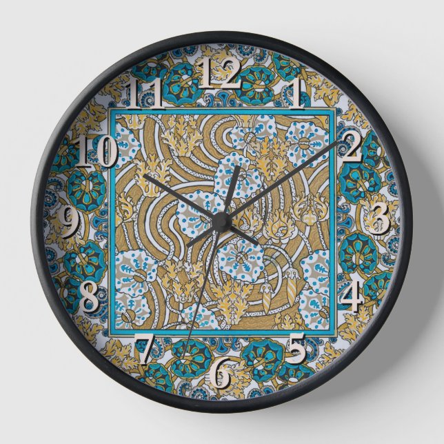 cyclamen blue art nouveau flower wallpaper  clock (Front)