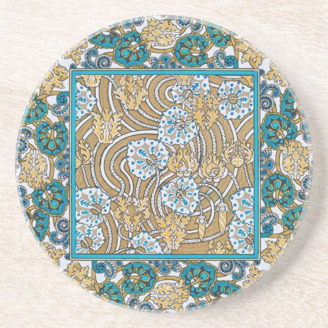 cyclamen blue art nouveau flower wallpaper  coaster (Front)