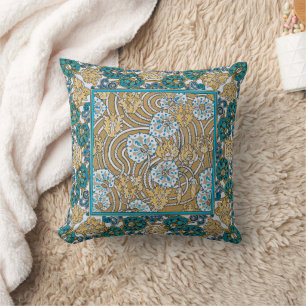 cyclamen blue art nouveau flower wallpaper  cushion