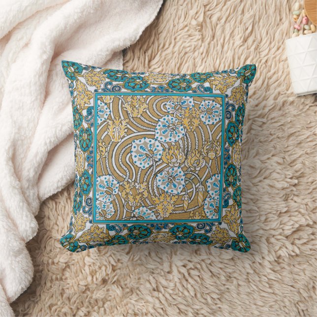 cyclamen blue art nouveau flower wallpaper  cushion (Blanket)