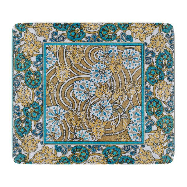 cyclamen blue art nouveau flower wallpaper  cutting board (Front)