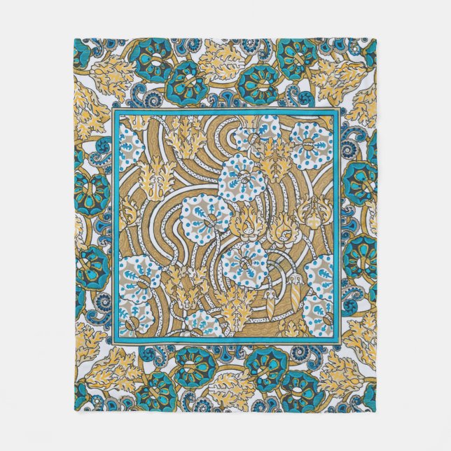 cyclamen blue art nouveau flower wallpaper  fleece blanket (Front)