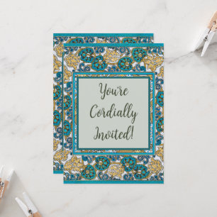 cyclamen blue art nouveau flower wallpaper  invitation