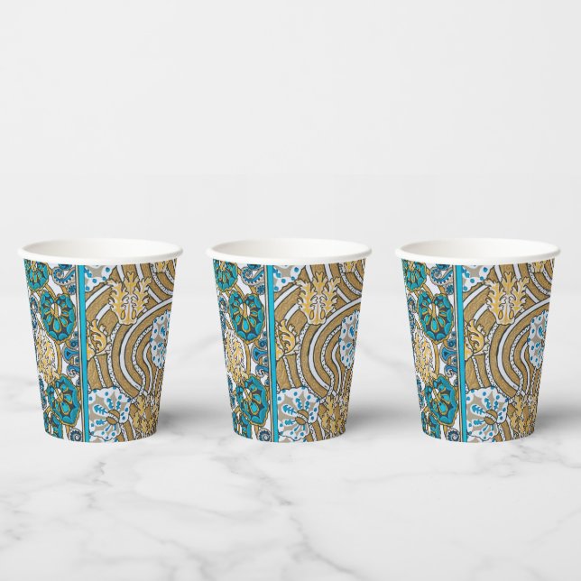 cyclamen blue art nouveau flower wallpaper  paper cups (Multi)