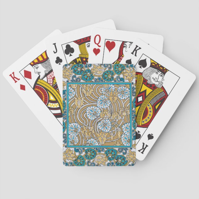 cyclamen blue art nouveau flower wallpaper  playing cards (Back)