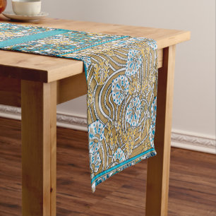 cyclamen blue art nouveau flower wallpaper short table runner