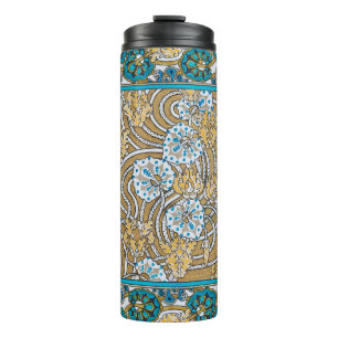 cyclamen blue art nouveau flower wallpaper  thermal tumbler