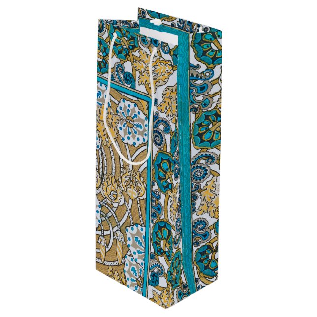cyclamen blue art nouveau flower wallpaper  wine gift bag (Front Angled)