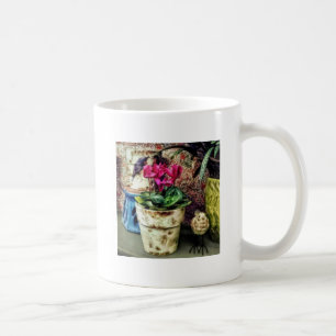 Cyclamen in Flowerpot and Ceramic Bird Coffee Mug