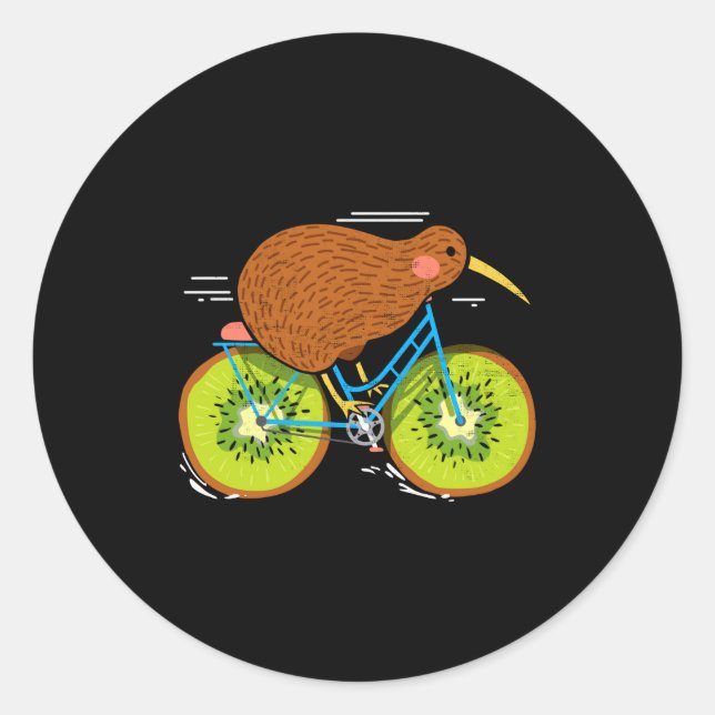 Cycle New Zealand Funny Kiwi On A Bicycle Design I Classic Round Sticker (Front)