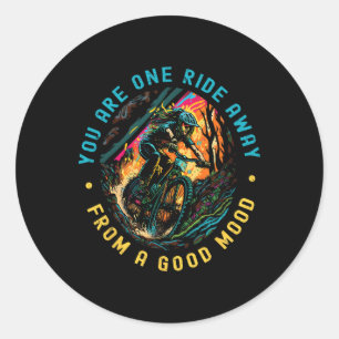 Cycle One Ride Away From A Good Mood Retro Mountai Classic Round Sticker