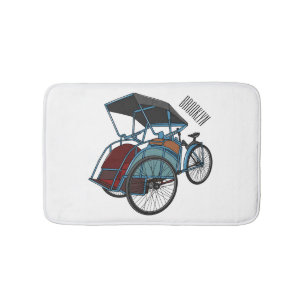 Cycle rickshaw cartoon illustration bath mat