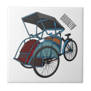 Cycle rickshaw cartoon illustration ceramic tile