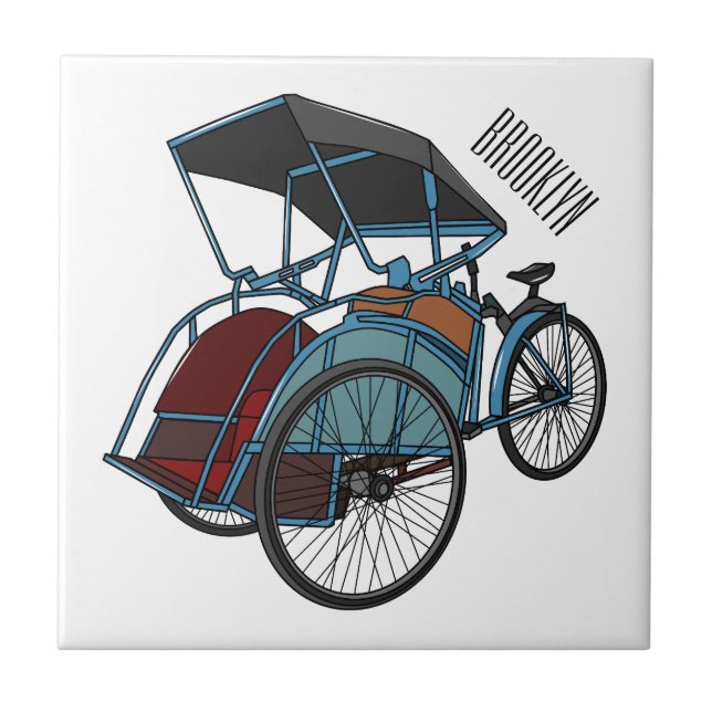 Cycle rickshaw cartoon illustration ceramic tile (Front)