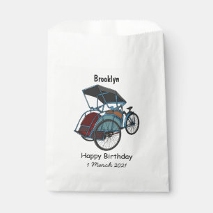 Cycle rickshaw cartoon illustration favour bag