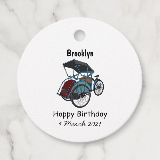 Cycle rickshaw cartoon illustration favour tags (Front)