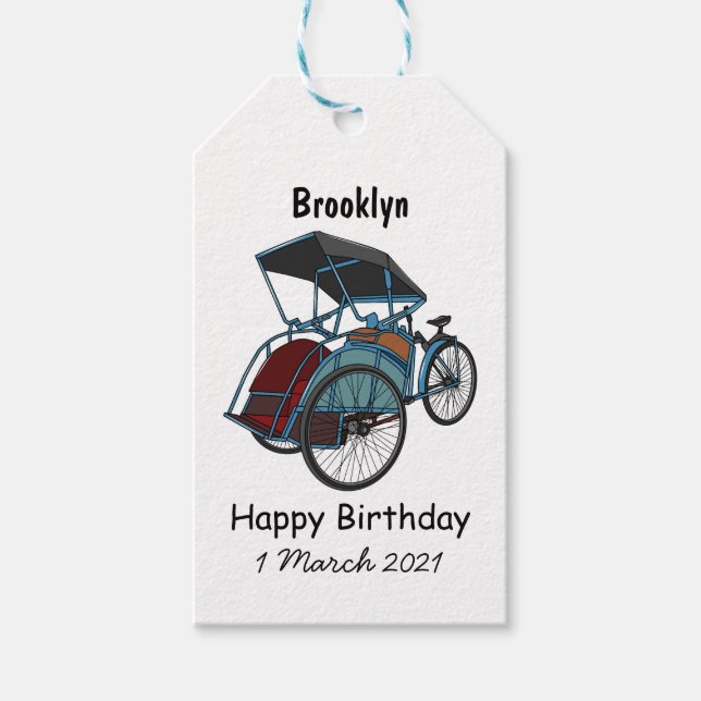 Cycle rickshaw cartoon illustration gift tags (Front)