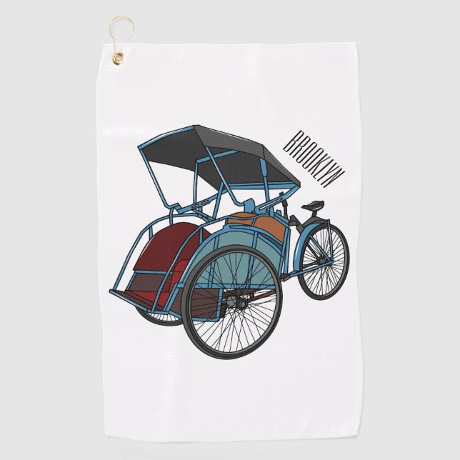 Cycle rickshaw cartoon illustration golf towel (Front)