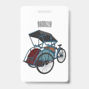 Cycle rickshaw cartoon illustration ID badge