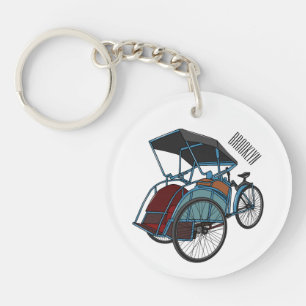 Cycle rickshaw cartoon illustration key ring