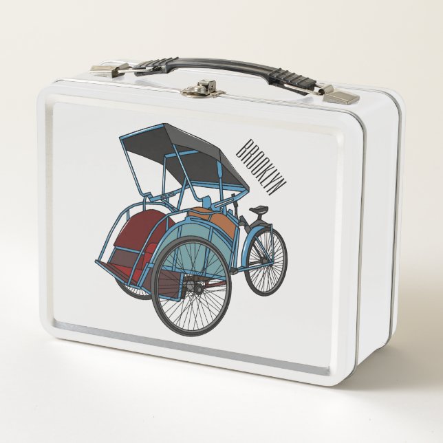Cycle rickshaw cartoon illustration metal lunch box (Front)