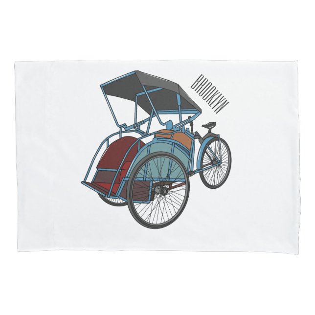 Cycle rickshaw cartoon illustration pillowcase (Front)