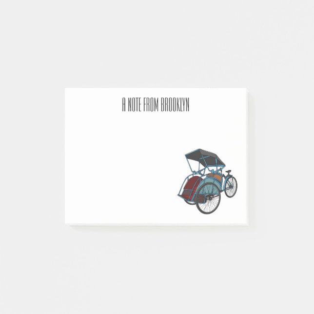 Cycle rickshaw cartoon illustration post-it notes (Front)