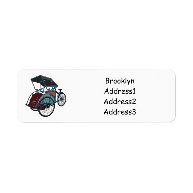 Cycle rickshaw cartoon illustration return address label (Front)