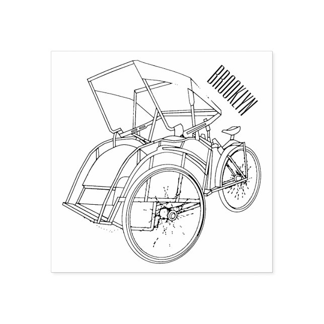 Cycle rickshaw cartoon illustration rubber stamp (Imprint)