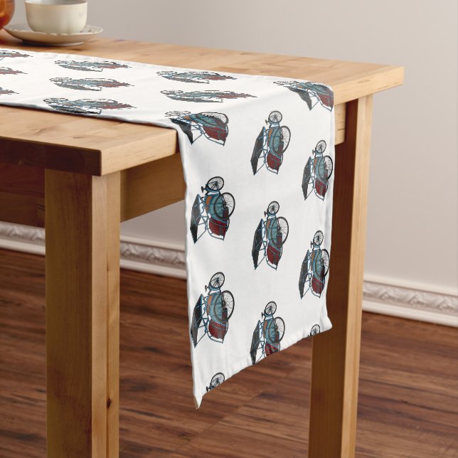Cycle rickshaw cartoon illustration short table runner (In Situ)