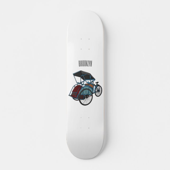 Cycle rickshaw cartoon illustration skateboard (Front)
