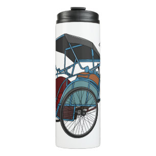 Cycle rickshaw cartoon illustration thermal tumbler