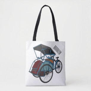 Cycle rickshaw cartoon illustration tote bag