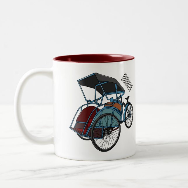Cycle rickshaw cartoon illustration Two-Tone coffee mug (Left)