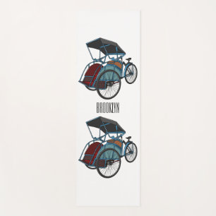 Cycle rickshaw cartoon illustration yoga mat