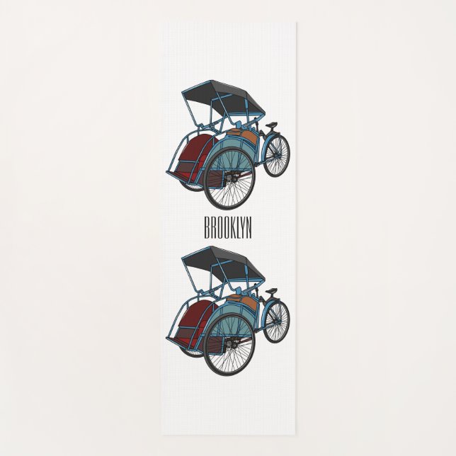 Cycle rickshaw cartoon illustration yoga mat (Front)