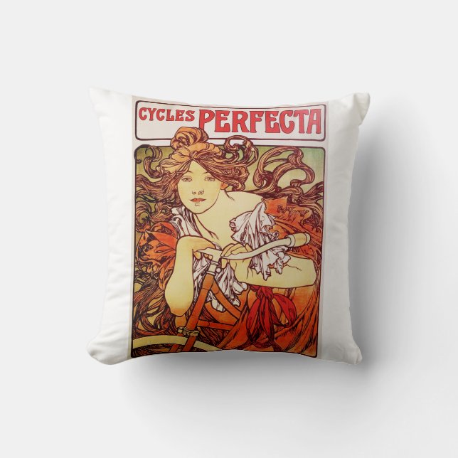Cycles Perfecta by Alphonse Mucha Cushion (Front)