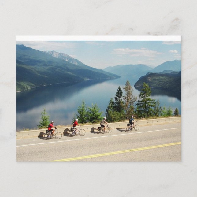 Cycling along Hwy 6 - Slocan Lk - British Columbia Postcard (Front)