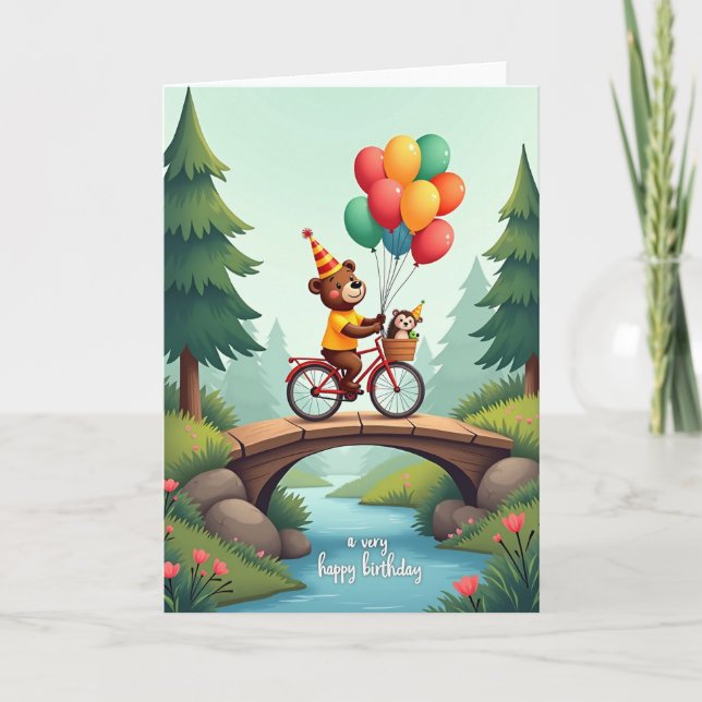 Cycling Bear Birthday Card (Front)