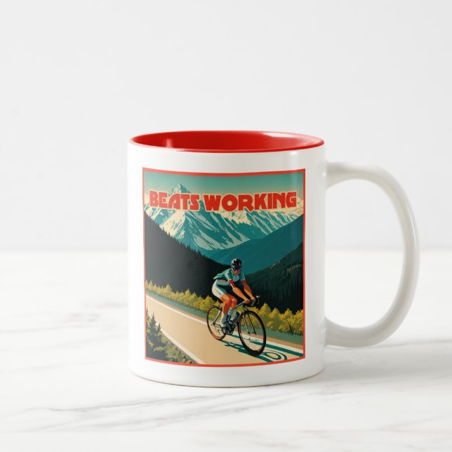 Cycling Beats Working Two-Tone Coffee Mug (Right)