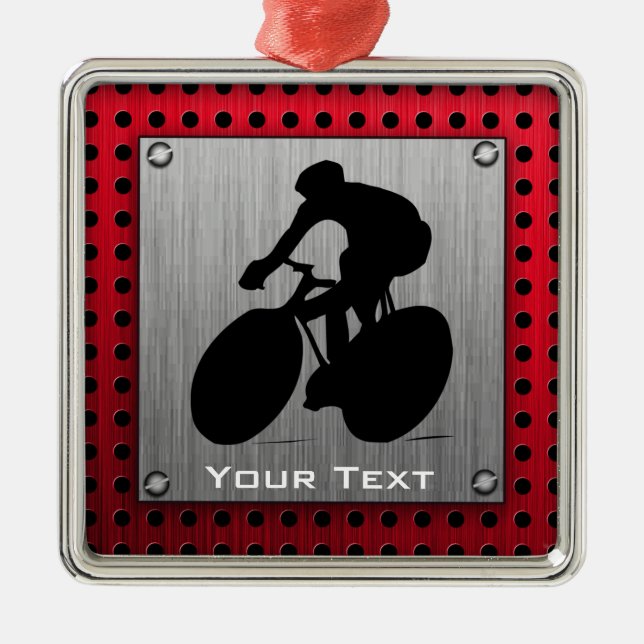 Cycling; Brushed metal look Metal Ornament (Front)