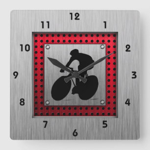 Cycling; Brushed metal look Square Wall Clock