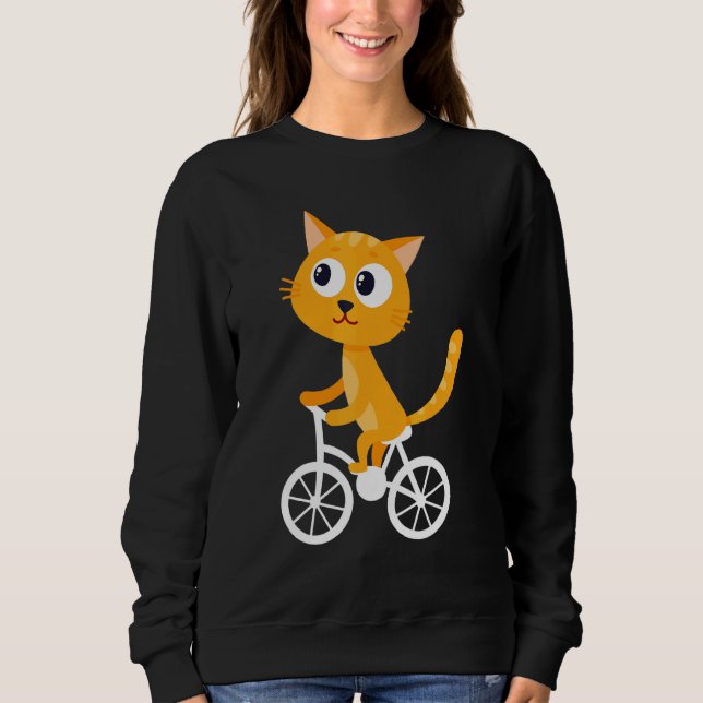 Cycling Cat Riding Bicycle Cute Bike Cyclist Ridin Sweatshirt (Front)