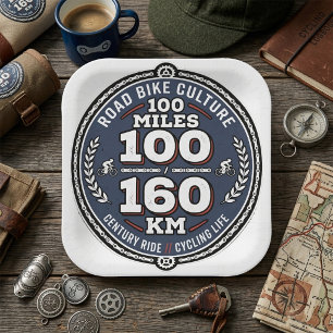 Cycling Century Ride 100 Miles 160 KM Paper Plate
