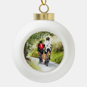 CYCLING CERAMIC BALL CHRISTMAS ORNAMENT
