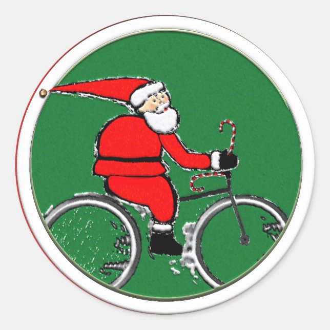 Cycling Christmas Holiday Classic Round Sticker (Front)