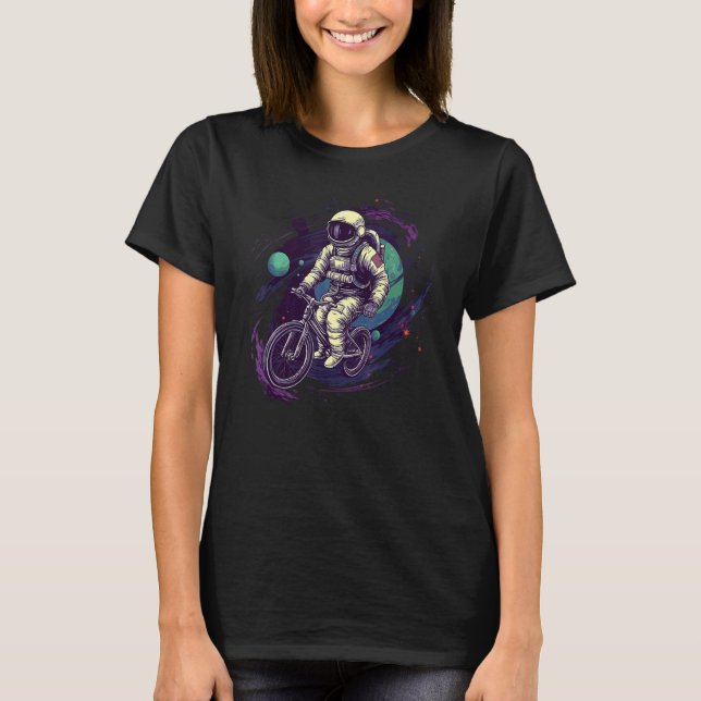 Cycling Cyclist Astronaut on Bicycle in Space Gala T-Shirt (Front)