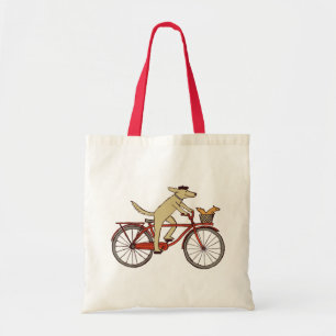 Cycling Dog and Squirrel - Fun Animal Art Tote Bag