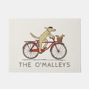 Cycling Dog and Squirrel Fun Personalised Doormat